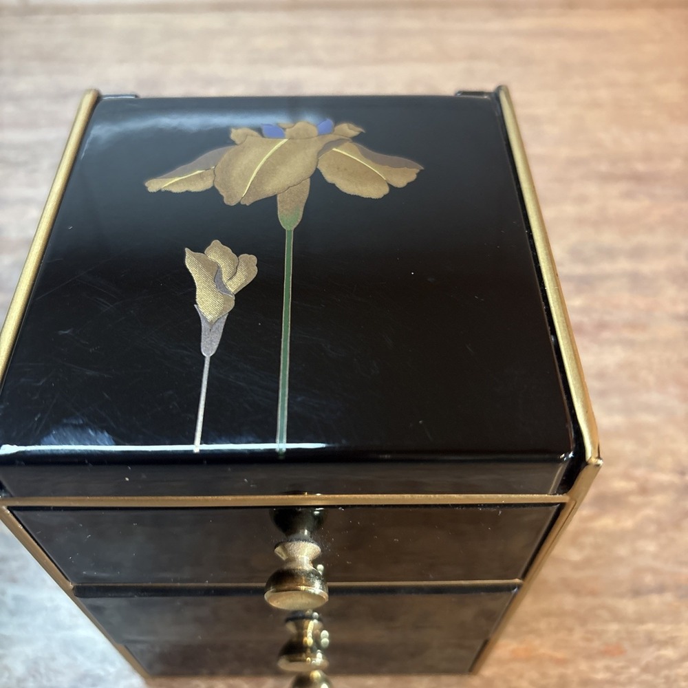 Vintage Japanese Lacquer Jewelry Box Hand Crafted By Otagiri 3 Drawers & Mirror